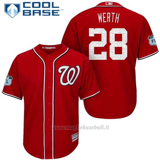 Maglia Baseball Uomo Washington Nationals Jayson Werth Scarlet 2017 Allenamento Primaverile Cool Base Giocatore
